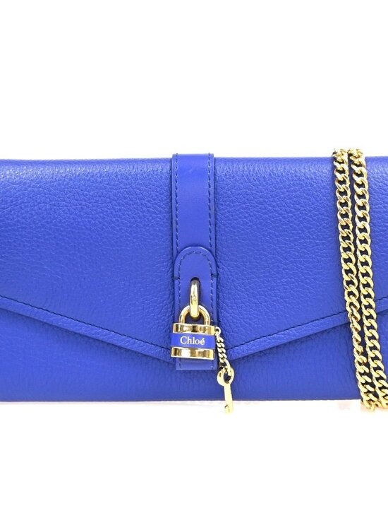 Chloe Handbags - CHLOE Logo Aby Chain Shoulder Bifold Long Wallet Leather Blue GHW Spain 64MA495